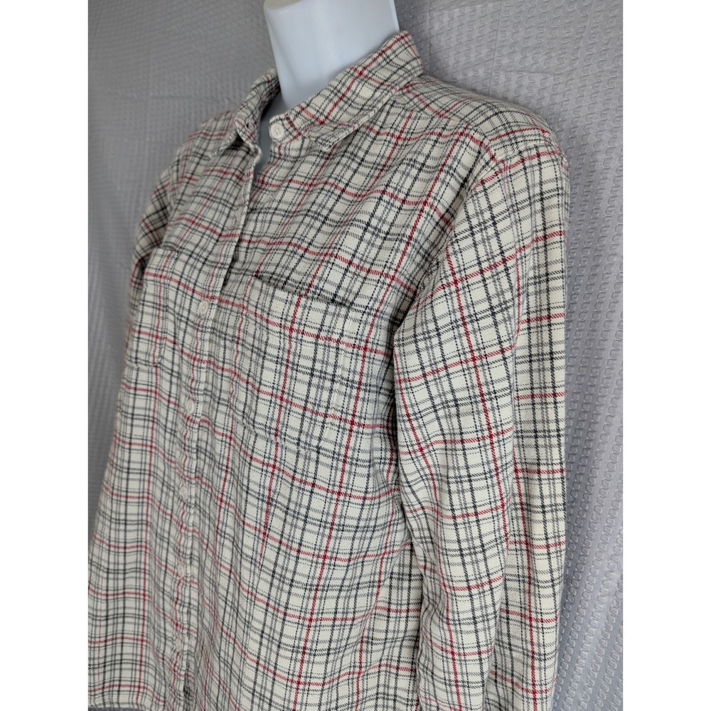 Woolrich Womens Medium Cream Red Plaid Flannel Button Up Shirt 100% Cotton 2006